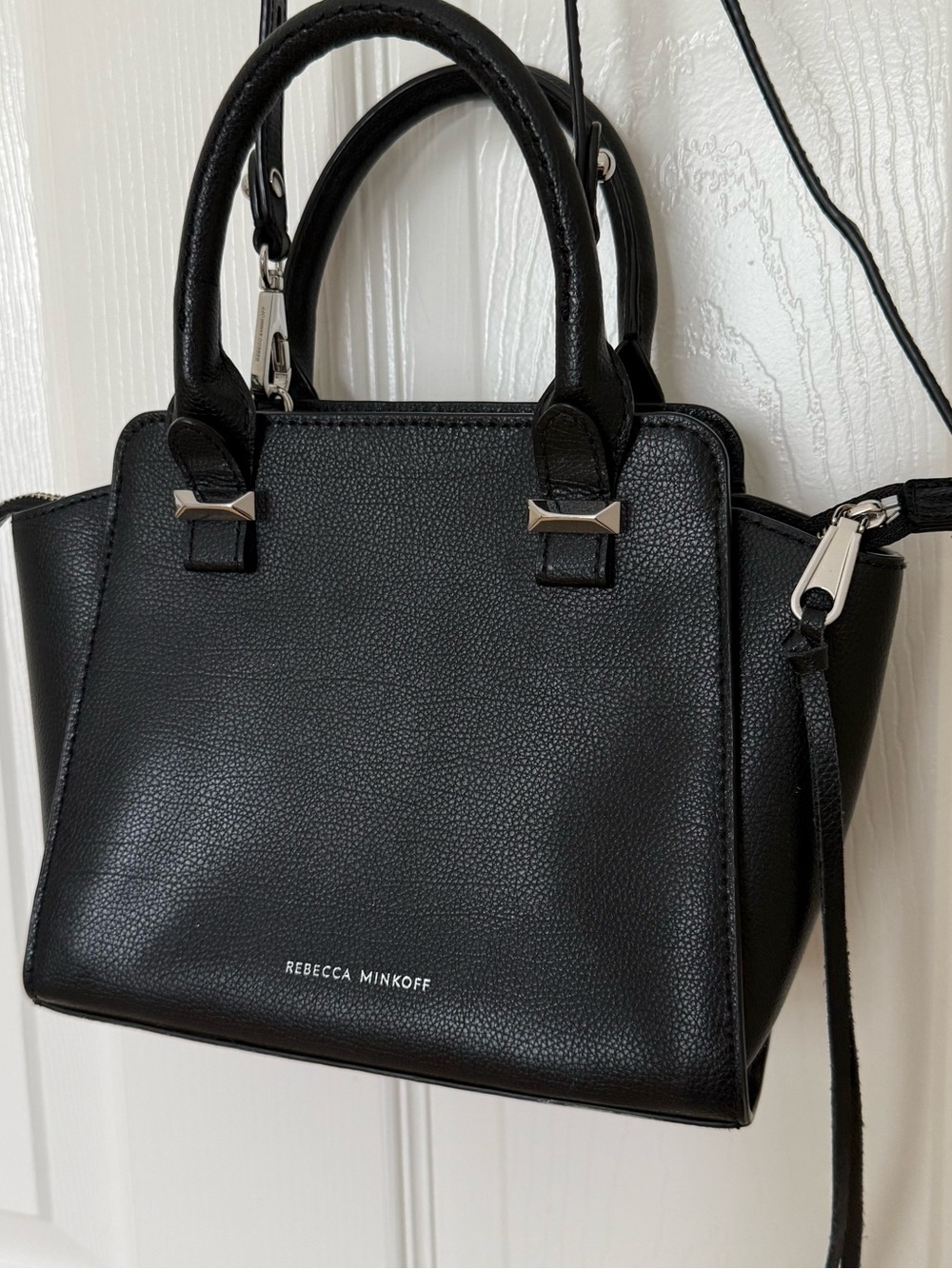 Rebecca Minkoff Black Pebbled Leather Mini Satchel with Shoulder Strap